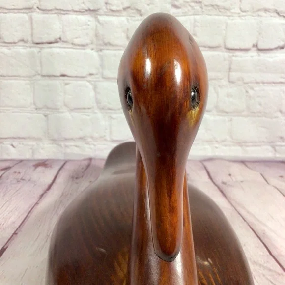 Vintage Hand Carved Wood Swan with Glass Marble Eyes - Picture 3 of 12